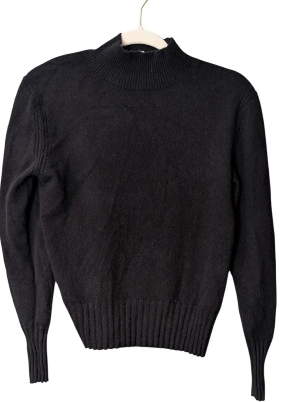 J.Crew 100% Cashmere Mockneck Sweater AD349 black curved hem ribbed size Small